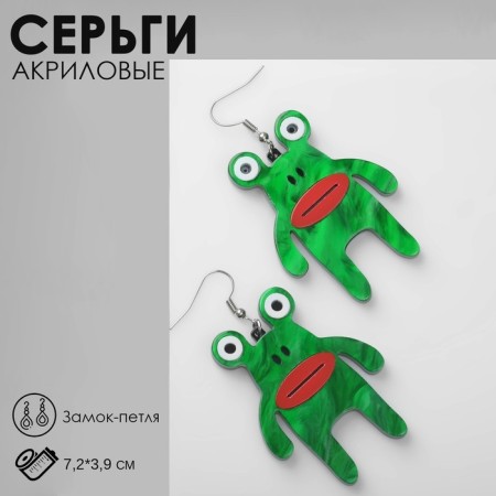 Acrylic earrings "frogs" memes, colored in silver