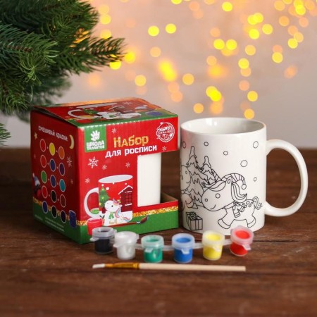 Set of mug for coloring "Unicorn New Year" paint 6 cv 2 ml, brush
