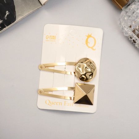 Invisibility for hair "Amanda" (set 2 pcs) Cube circle, 6.5 cm, gold-2