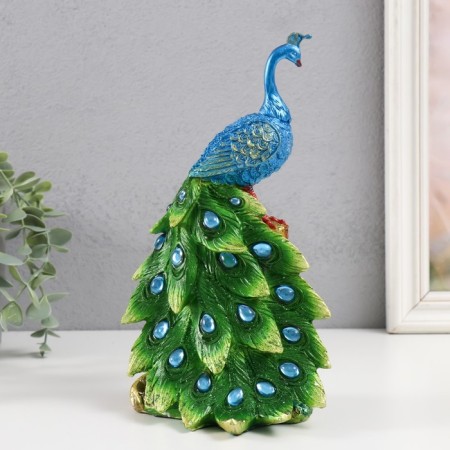 Polystone souvenir "Blue peacock with a green tail" 12.5x14x25 cm