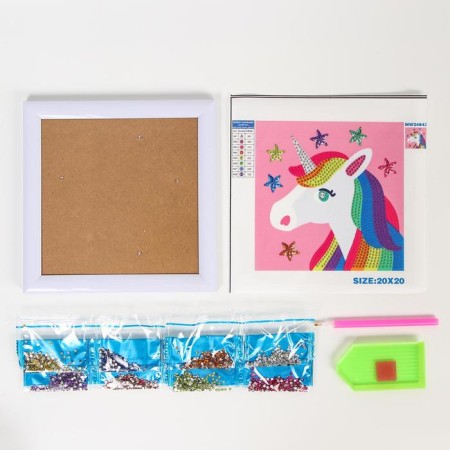 Diamond mosaic with partial filling "Rainbow Unicorn" 20 × 20 cm, with a frame on a stand-2