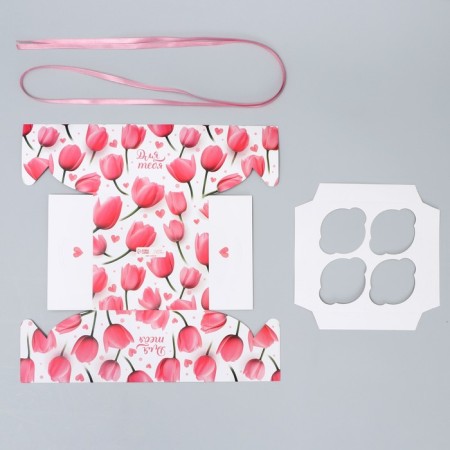 Capcake box, confectionery packaging, 4 cells “only for you”, 16 x 16 x 10 cm-4