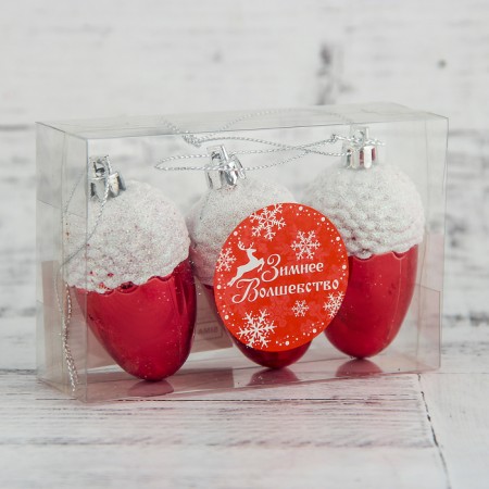 Christmas tree decoration "Acle with a snow cap" (set 3 pcs) 5.5x4 cm red-1