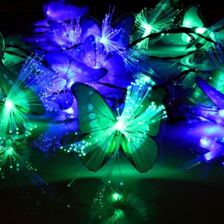 Garland “thread” 4.5 m with nozzles “butterflies”, IP44, dark thread, 30 LED, glow blue/green, 2 modes, solar battery-2