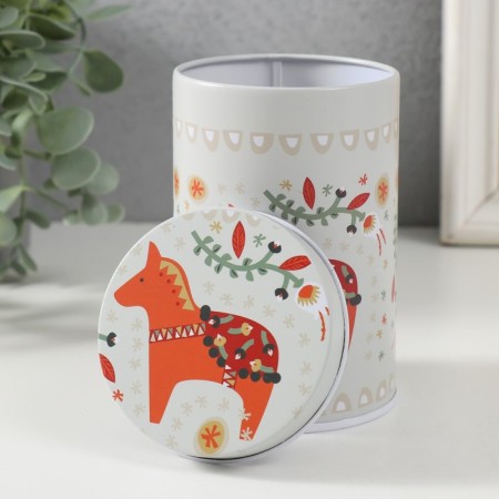 Casket Metal cylinder "Painted Horse" 7.5x7.5x11 cm-2