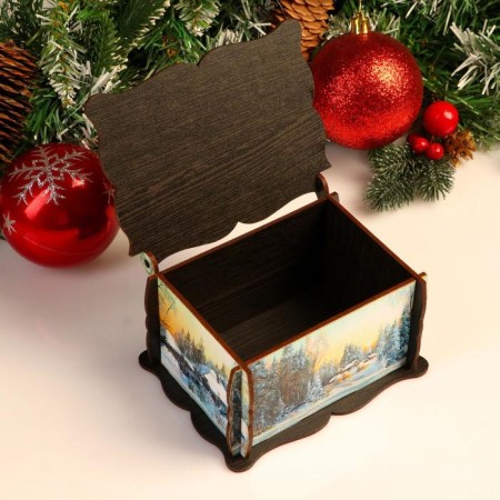 Middle New Year's "Bullfinch" casket, mix, 14x11.7x7.5 cm-2