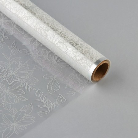 Flower film Pacific glossy transparent "flowers", white, 0.6 x 10 m