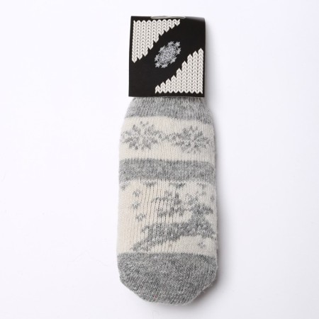 Women's woolen mittens "deer with a snowflake", the color is light gray/white, size 20-22-3
