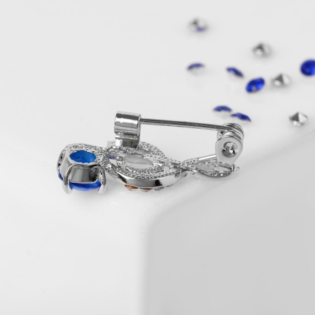Brooch "Violin key" mini, inspiration, white-blue color in silver-2