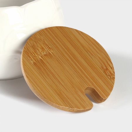 Porcelain sugar tower with a spoon on the Bellatenero bamboo stand, 350 ml, white color-2