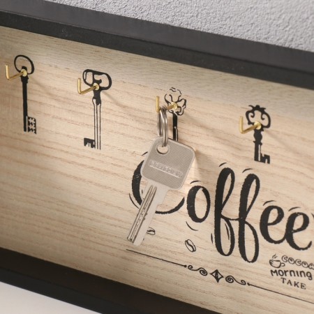 Decorative wood hooks "Morning begins with coffee" 3x36.5x16.4 cm-1
