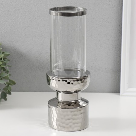 Ceramics candlestick, glass for 1 candle "Omut" d = 8 cm silver 9.5x9.5x26 cm-1