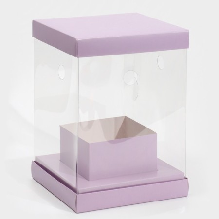 Gift box for flowers with a vase and PVC windows folding, packaging, "lavender", 16 x 23 x 16 cm-2