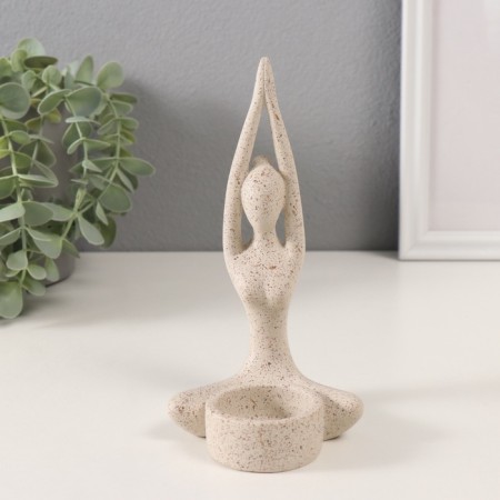 Polystone candlestick for 1 candle "Greeting the Sun" White in nettles 8.7x8.7x16.5 cm