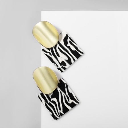 Acrylic earrings "square" with curved circles, black and white color-1