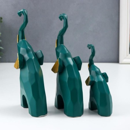 Souvenir Polystone 3D "Green Elephants" Set 3 pcs 13.5x4x7.5 cm 20x5x9.5 cm 21x5x10 cm-4