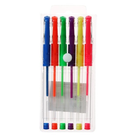 Set of gel pens, 6 colors, fluorescent, with rubber holders-8
