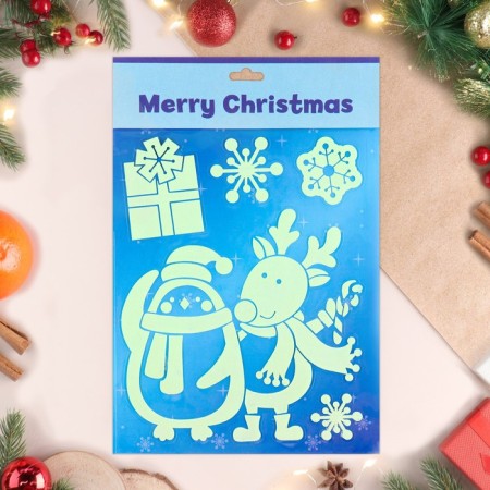Stickers on the windows "New Year" deer, penguin, 28 x 19 cm-1