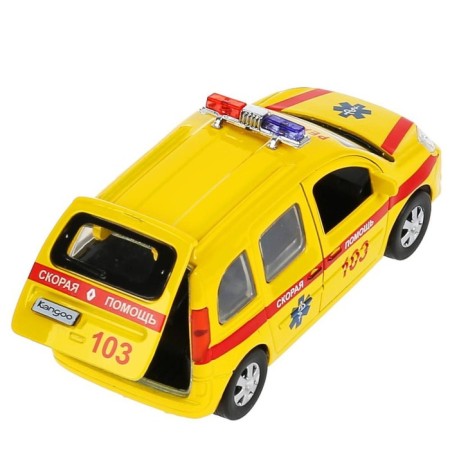 Metal machine "Renault Kangoo Resuscitation", 12 cm, doors and trunk open, yellow color-3