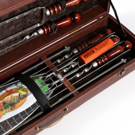 Set with skewers Gift "picnic" in a box from eco-leather No. 3-4