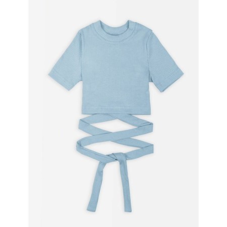 TOP for a girl with short sleeves on Generation ties, height 128 cm, blue color-5
