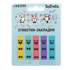 Bookmarks with adhesive edge, plastic, 12 x 45 mm, Devente Panda, 5 colors x 20 sheets, in a blister