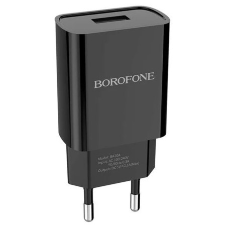 Network charger Borofone BA20A, 1 USB, 2.1 a, black-1