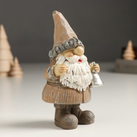Polystone souvenir "Santa Claus in a gray-beige outfit, with a bell" 5.5x6.5x13 cm-1