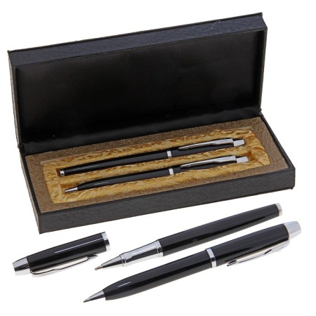 Gift pens, 2 pcs.: Capillary, ball rotor "vector" in the leatherette case, black with silver inserts