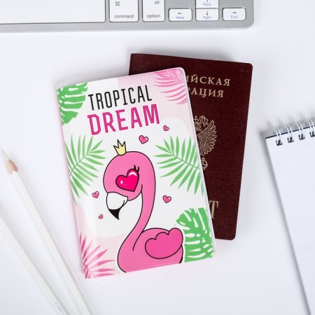 Set of passport cover and keychain "Flamingo"-2