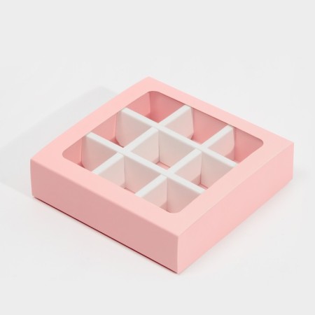 Box for sweets, confectionery packaging, 9 cells, “pink” 14.5 x 14.5 x 3.5 cm-1