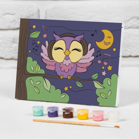 Picture on numbers for children on the subframe "Owl in headphones", 21 x 15 cm-1