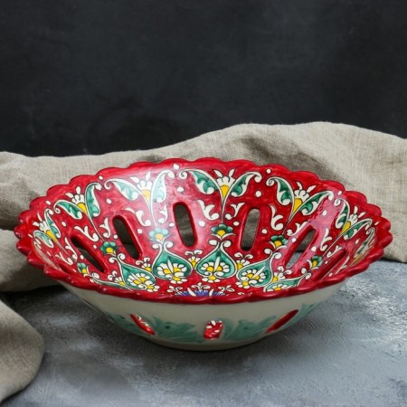 Rishtan ceramics "Flowers", 27cm, red fruit