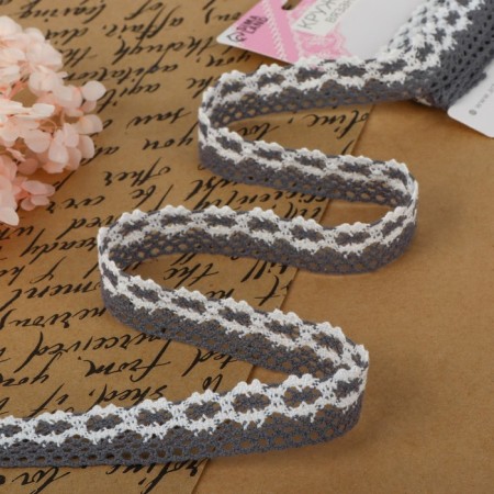Knitted lace, 20 mm × 2.7 ± 0.5 m, white/gray color