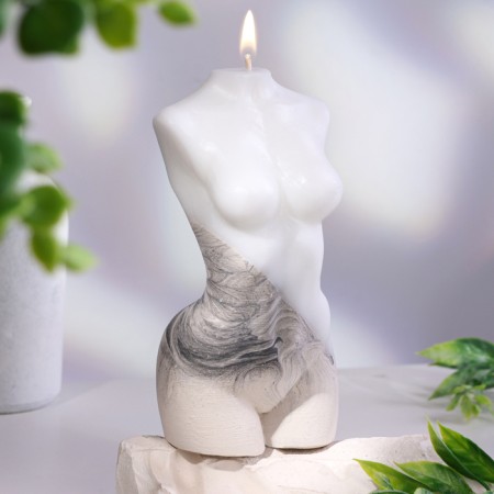 Figure candle with concrete "Women's silhouette", 15x7 cm, white