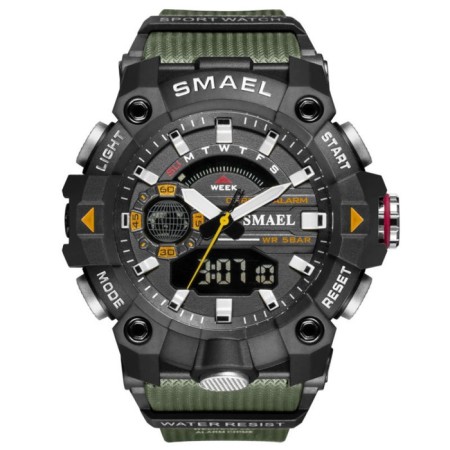 Watch is electronic watch, with an alarm clock, D-5.7 cm, strap L-26 cm, 5 ATM, green strap 974231