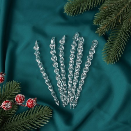 Jewelry decoration "Wave icicle" (set 6 pcs) 13x1 cm, transparent
