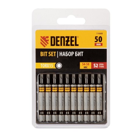 Denzel 11668 bit set, hexagonal profile, Torx 15 x 50 mm, steel S2, 10 pcs.-2