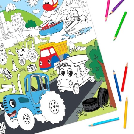 Painting giant "Funny transport", 84 × 59 cm, blue tractor-2