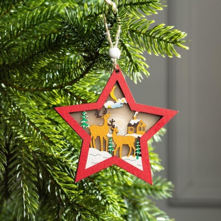Christmas tree toy "Red Star with deer", from batteries, a glow of RGB-1