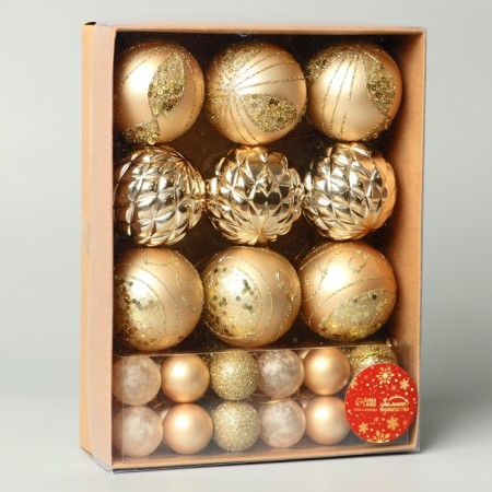 Set of balls of plastic D-2.5 and 5.5 cm, 33 pcs "Round dance" gold-1