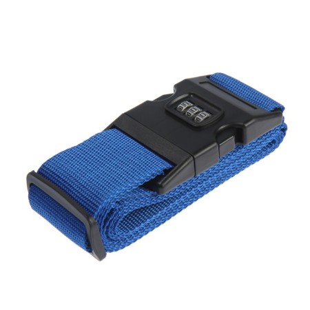 A belt for a suitcase or bags with a tundra code lock, blue color