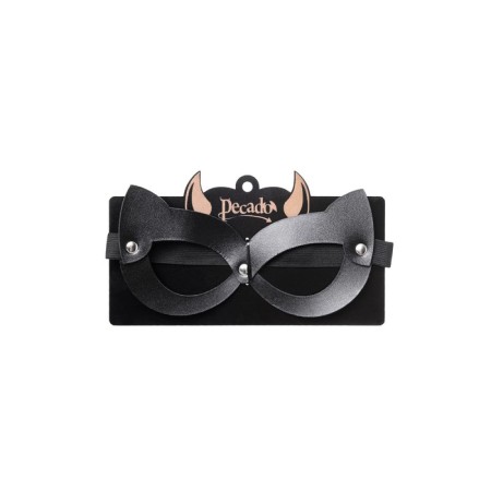 Pecado BDSM mask, with cat ears open, genuine leather, black-5