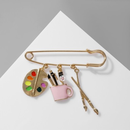 Pin "Artist" with pendants, 7 cm, color in gold-2