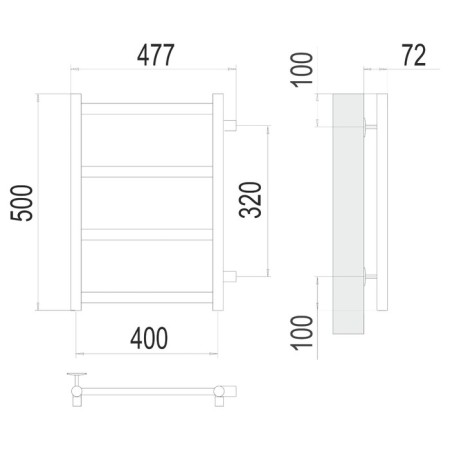 Terminus heated towel rail "Aurora" P4, 400x500 mm, side connection, chrome-2