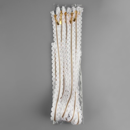 Metal zipper, No. 3, non -proceeding, automatic lock, 60 cm, white/gold color-3