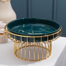 Ceramic dessert stand on a metal stand “Emerald. Gold 