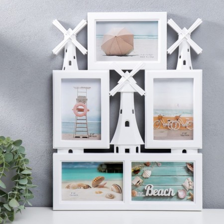 Photo frame plastic in 5 photos 10x15 cm "Mill" white 45x34 cm
