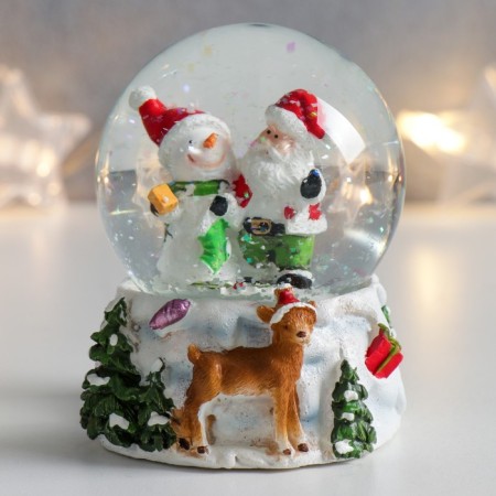 Souvenir Polystone Water Ball "Snowman and Santa Claus with Olennik" 7x6.7x8.8 cm-5