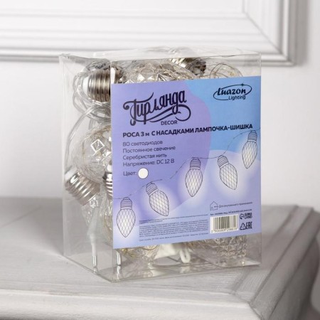 Garland “thread” 3 m with nozzles “bumps of cones”, ip20, transparent thread, 80 LED, white glow, 8 modes, 220 V-4